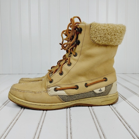 Sperry Shoes - Sperry Top-sider Tall Women Tan Leather Fur Non-Marking Lace Up Ankle Boots B373